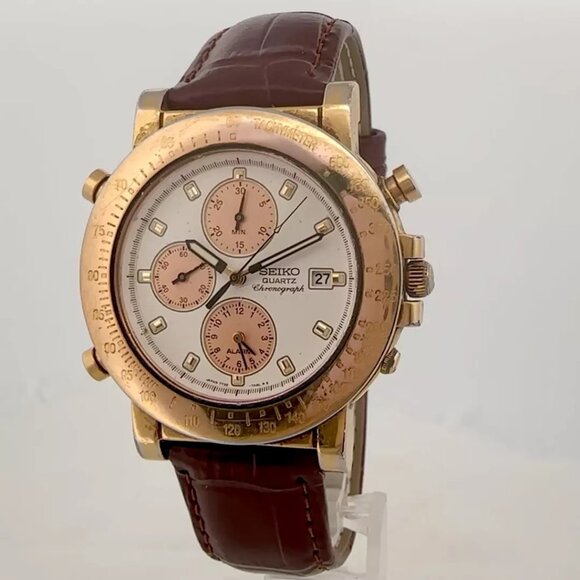 Vintage Seiko Men's Quartz Chronograph Wristwatch 7T32-7A8A w Salmon Sub Dials - Picture 2 of 11